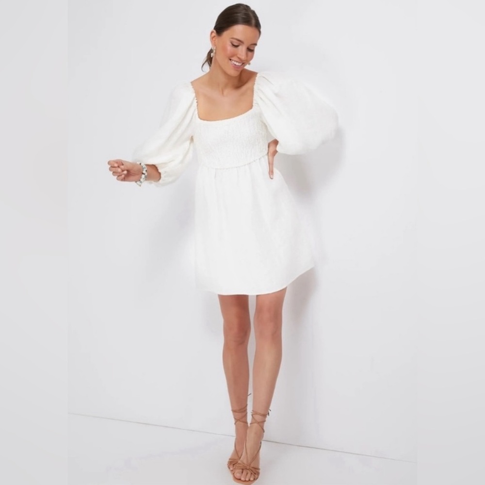 Tuckernuck White Linen Annie Smocked Dress